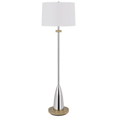 61" Chrome Traditional Shaped Floor Lamp with a white square shade and a sleek chrome base, featuring a gold accent.