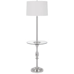 61" Chrome Tray Table Floor Lamp with a white transparent glass square shade and a sleek chrome base.