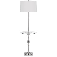 61" chrome tray table floor lamp featuring a white transparent glass square shade and a sleek, modern design.