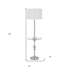 61" chrome tray table floor lamp with a white transparent glass square shade and a sleek design, featuring a round base and a