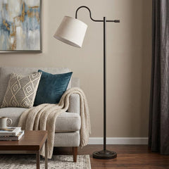 63" Bronze Adjustable Traditional Shaped Floor Lamp With Gray Square Shade