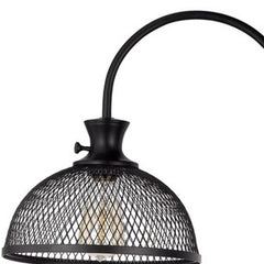 Black adjustable floor lamp with a traditional shape and a bronze dome shade, featuring a mesh design and visible bulb.