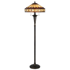 61" bronze floor lamp with a traditional design, featuring a purple and ivory abstract Tiffany glass empire shade.
