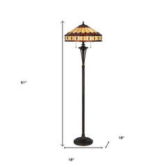 61" bronze floor lamp with a purple and ivory abstract Tiffany glass empire shade, featuring a traditional design.