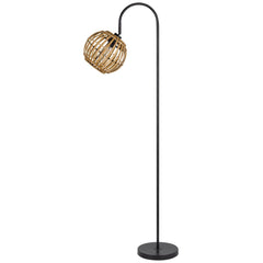 63" black traditional floor lamp featuring a brown globe shade with a unique woven design and a sturdy base.