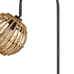 63" black traditional floor lamp featuring a brown globe shade with a woven design, adding a stylish touch to any space.
