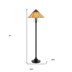 61" bronze floor lamp with a red and ivory abstract Tiffany glass empire shade, featuring a traditional design and elegant si