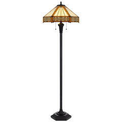 60" bronze floor lamp with an orange and ivory abstract Tiffany glass empire shade, featuring a traditional design and elegan