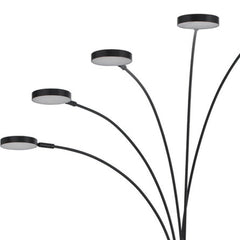 82" Bronze Five Light LED Arc Floor Lamp with sleek, curved arms and modern circular light fixtures. Ideal for stylish lighti