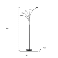 82" Bronze Five Light LED Arc Floor Lamp with a sleek design, featuring five curved arms and a sturdy base.