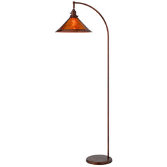 65" rusted traditional floor lamp with a rust empire shade, featuring a curved arm and sturdy base. Ideal for ambient lightin