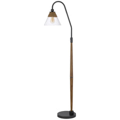 71" Brown traditional floor lamp with a clear glass empire shade and a sleek, curved design. Ideal for stylish lighting.