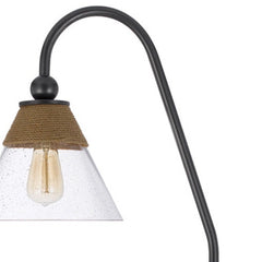 71" brown traditional floor lamp featuring a clear glass empire shade and a decorative rope accent.