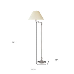 59" Nickel Swing Arm Floor Lamp With Beige Fabric Empire Shade