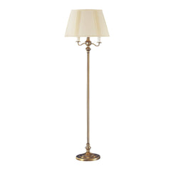 60" bronze four-light traditional floor lamp with a beige square shade, featuring an elegant design and sturdy base.