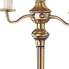 Bronze four-light traditional floor lamp with a beige square shade, featuring elegant detailing and a classic design.