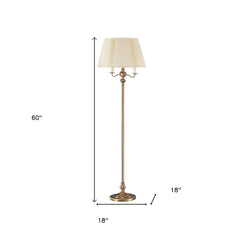60" bronze four-light traditional floor lamp with a beige square shade, featuring a classic design and elegant finish.