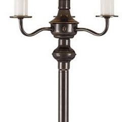 60" Bronze Metal Four Light Floor Lamp with Beige Fabric Square Shade featuring a stylish design and elegant finish.