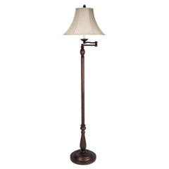 62" rusted swing arm floor lamp with a champagne bell shade and a decorative base for stylish lighting.