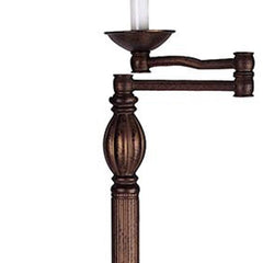 62" rusted swing arm floor lamp with a champagne bell shade, featuring an ornate base and adjustable arm for versatile lighti