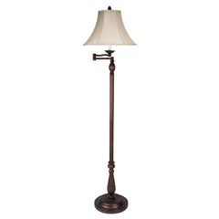 62" rusted swing arm floor lamp with a champagne bell shade and a decorative base, perfect for stylish lighting.