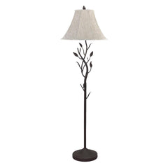 62" grey traditional floor lamp with a brown bell shade and a decorative branch design on the stand. Ideal for home decor.