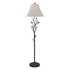 62" grey traditional floor lamp with a brown bell shade and a decorative branch design on the base. Ideal for home decor.