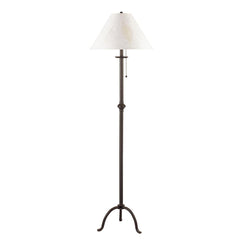 57" black traditional floor lamp with a white empire shade and a pull chain switch, featuring a classic design and sturdy bas