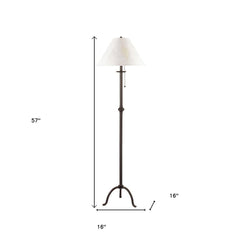 57" black traditional floor lamp with a white empire shade, featuring a slender design and curved base. Dimensions: 57" H x 1