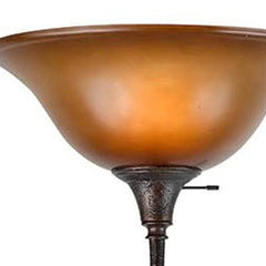 Amber Torchiere Floor Lamp with a brown glass dome shade, featuring an elegant design and a textured base.