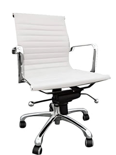 White and Silver Faux Leather Adjustable Height Swivel Rolling Office Chair