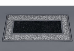 47" dark gray square bar table featuring silver and black glass with faux crystal accents and a wood frame. Elegant design.