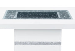 47" White Silver and Black Glass Faux Crystal and Wood Square Bar Table featuring a sparkling glass top and sleek design.