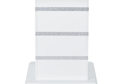 47" White Silver and Black Glass Faux Crystal and Wood Square Bar Table featuring a sleek design with silver accents.
