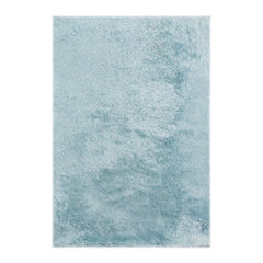 Sky blue area rug measuring 9' x 14', featuring a soft, plush texture and a solid color design.