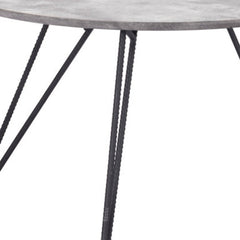 Gray and black round nested coffee table with a wood top and steel legs, featuring a modern design and sleek finish.