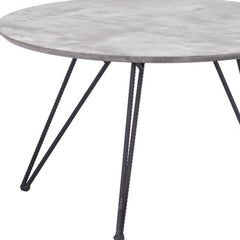 Set of two round nested coffee tables with gray wood tops and black steel legs, featuring a modern design.