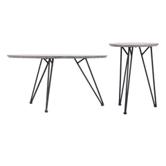 Set of Two Gray and Black Wood and Steel Round Nested Coffee Tables