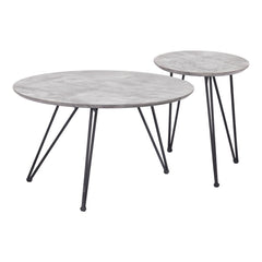 Set of Two Gray and Black Wood and Steel Round Nested Coffee Tables