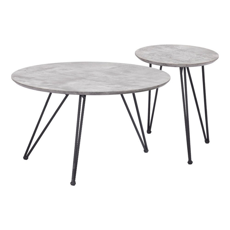 Set of Two Gray and Black Wood and Steel Round Nested Coffee Tables
