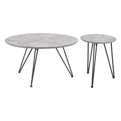 Set of Two Gray and Black Wood and Steel Round Nested Coffee Tables