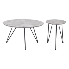 Set of Two Gray and Black Wood and Steel Round Nested Coffee Tables