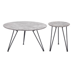 Set of Two Gray and Black Wood and Steel Round Nested Coffee Tables