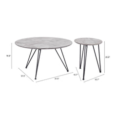 Set of Two Gray and Black Wood and Steel Round Nested Coffee Tables