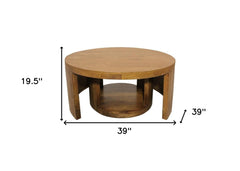 Set of Two Walnut Solid Wood Round Distressed Solid Nested Coffee Tables