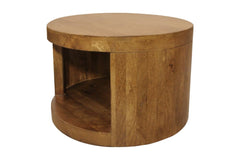 Set of Two Walnut Solid Wood Round Distressed Solid Nested Coffee Tables