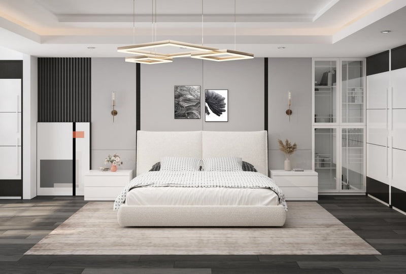 Beige Boucle Upholstered King Bed Frame