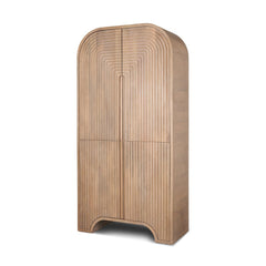 72" Natural Solid Wood Textured Door Arched Cabinet With Four Doors