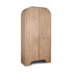 72" Natural Solid Wood Textured Door Arched Cabinet With Four Doors