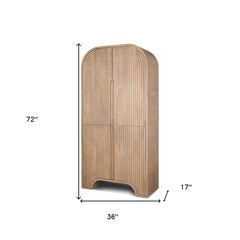 72" Natural Solid Wood Textured Door Arched Cabinet With Four Doors